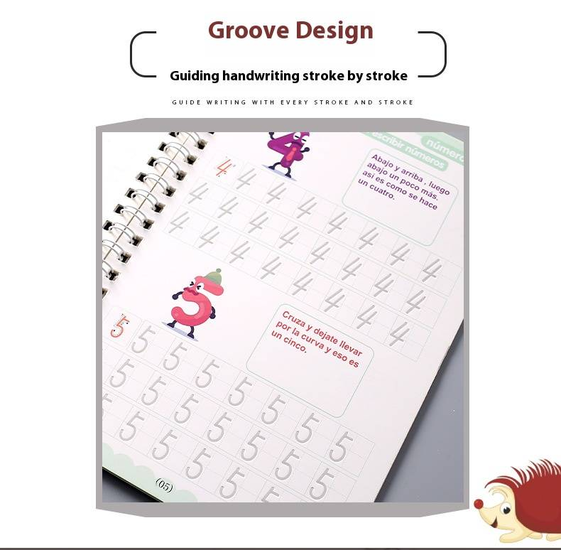 Spanish Alphabet Tracing Workbook Set For Kids – 4 Books With Groove Design + 1 Pen Holder & 10 Refills – Fun Handwriting Practice_voghion.com
