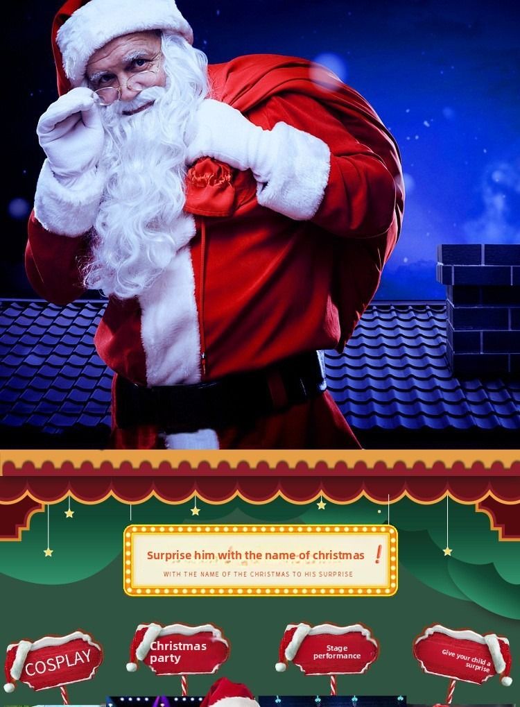 Costume de spectacle du Père Noël 2025, ensemble complet de costumes du Père Noël, adulte - ensemble de onze pièces du Père Noël_voghion.com