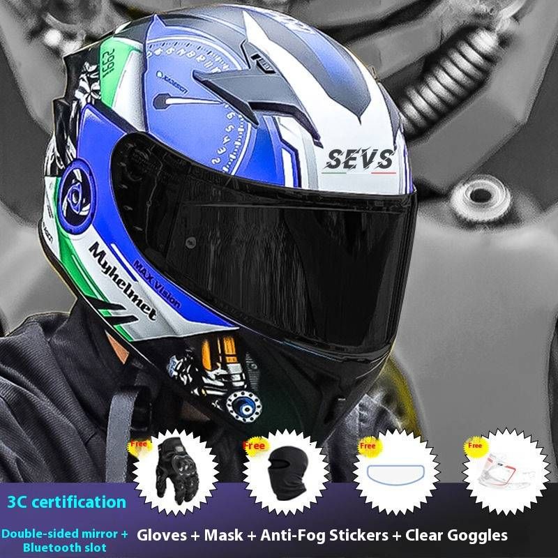Motorcycle Full Face Helmet – 3C Certified, Bluetooth Slot, Lightweight ABS For Commuting,12 Color-Mirror Combos With Riding Gift Pack_voghion.com