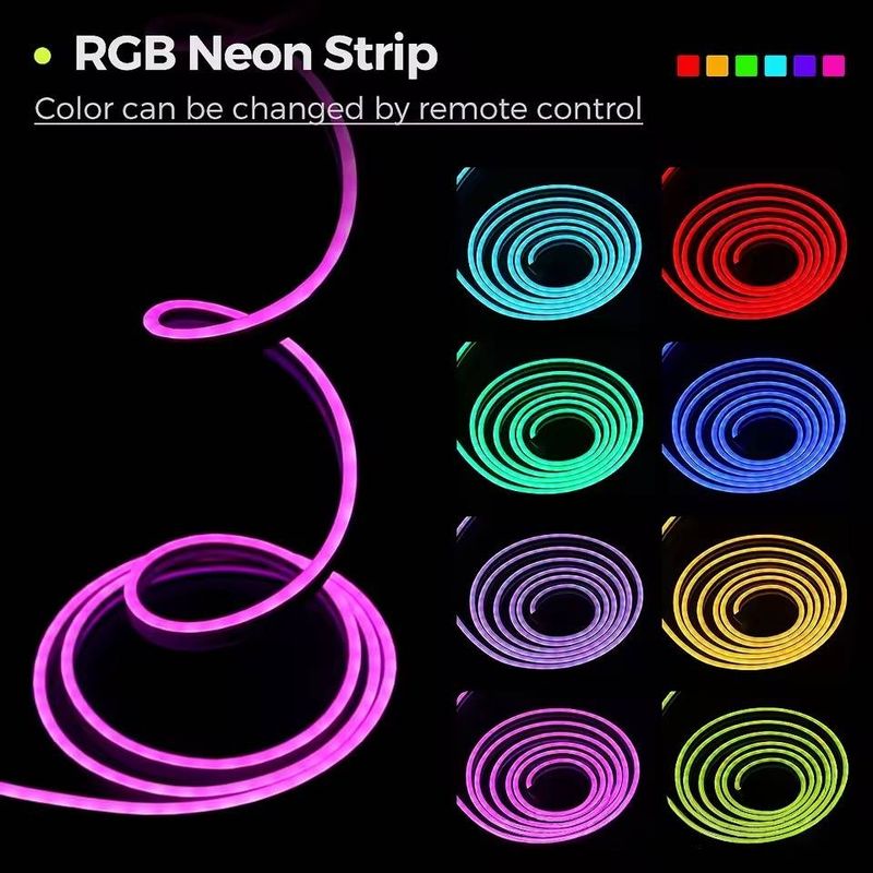 Tira de luces LED de neón RGB de 5 V con aplicación para smartphone y control remoto de 44 teclas, iluminación decorativa impermeable para interiores, ideal para fondo de TV y sala de estar._voghion.com