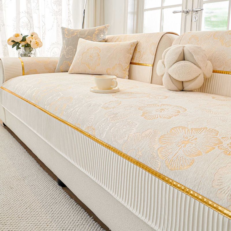 Floral Chenille Sofa Cushion Covers – Non-Slip, Universal Fit For Straight & Sectional Sofas (Botanical Patterns, Soft Textured Fabric)_voghion.com