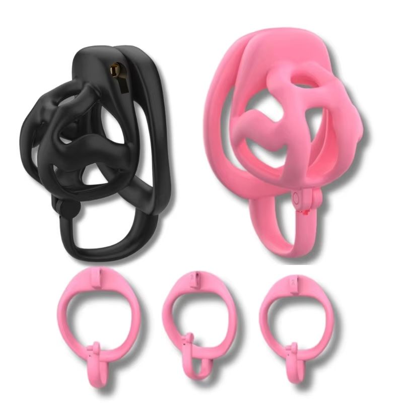 25 verschiedene verstellbare, atmungsaktive Keuschheitskäfige für Männer mit 3 Ringen und Hakenverschluss, in Schwarz und Rosa erhältlich, diskretes Penisspielzeug für intime Kontrolle_voghion.com