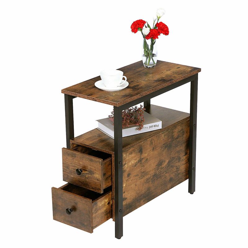 HOOBRO Sofa Side Table Bedside Table W/ 2 Drawers End Table Bedroom Living Room_voghion.com
