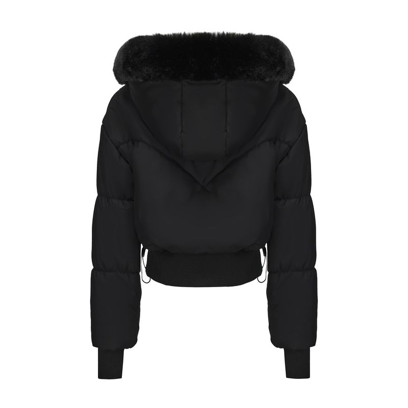 2025 Kurzjacke mit großem Pelzkragen und Kapuze für Damen, Herbst und Winter, neuer, dicker, warmer Baumwollmantel mit Taillenzug_voghion.com