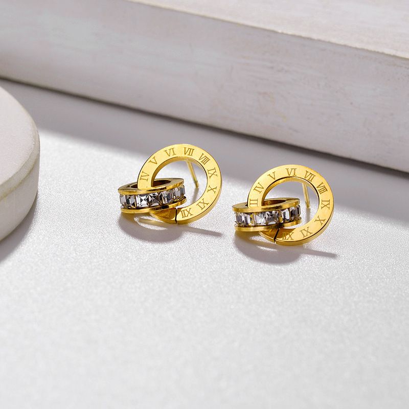 Orecchini a perno versatili in acciaio al titanio color oro rosa, placcati in oro, resistenti allo sbiadimento, alla moda, romani, zirconi_voghion.com