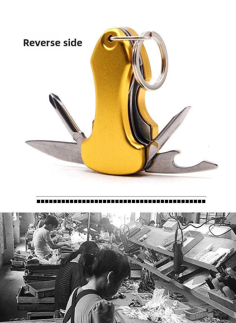 Multifunctional Keychain Outdoor 5-in-1 Mini Screwdriver Stainless Steel Tool Pocket Knife With LED_voghion.com