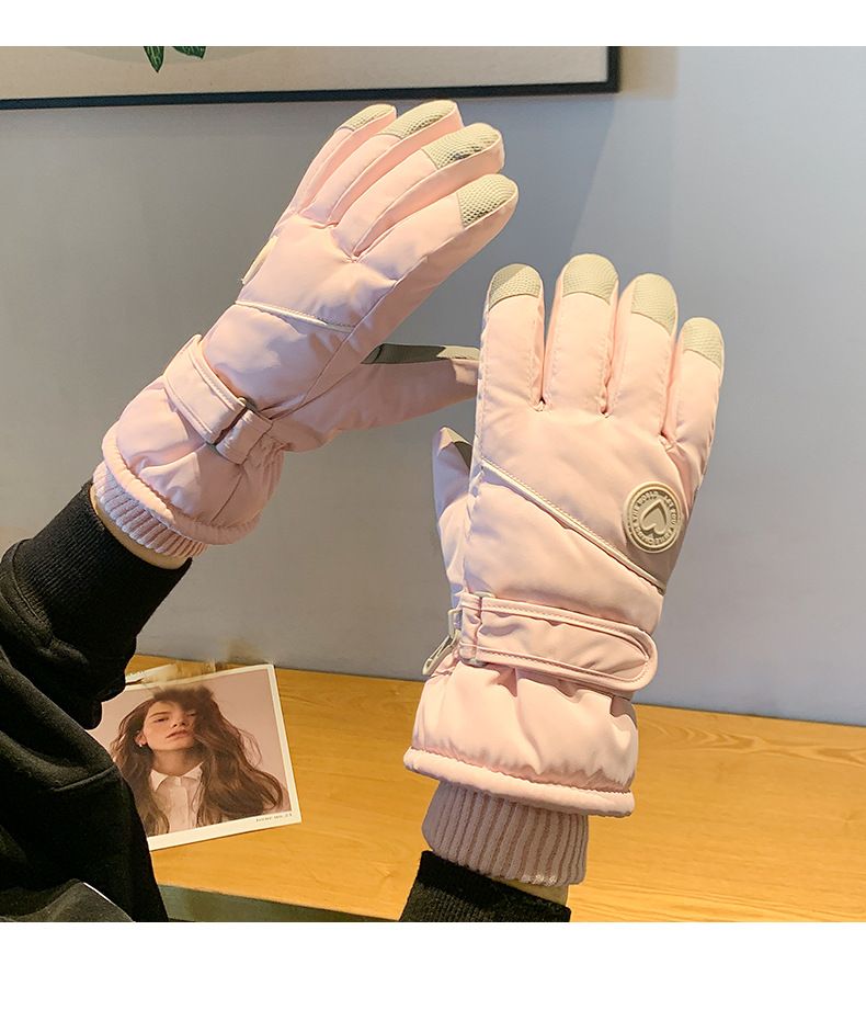 Winterskihandschoenen voor dames, warm met fleecevoering, verdikt, antislip, touchscreen, winddicht en koudbestendig, katoenen handschoenen_voghion.com