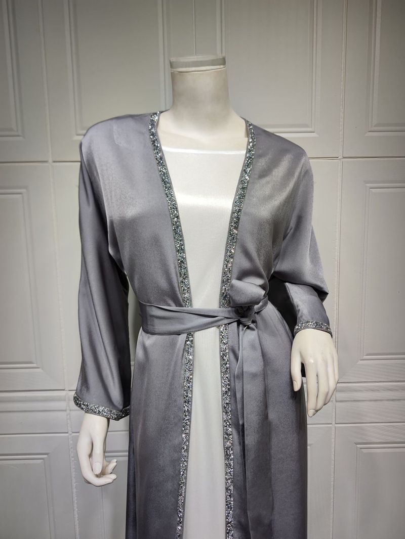 Vêtements pour femmes, jupe longue diamant tendance moderne, robe en satin doux à la taille, vêtements d'intérieur blancs, abaya_voghion.com