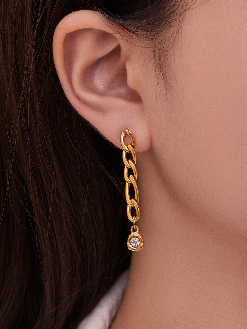 Square Sugar Exaggerated Personality Cold Wind Earrings Stainless Steel Chain Round Zircon Earrings Female_voghion.com