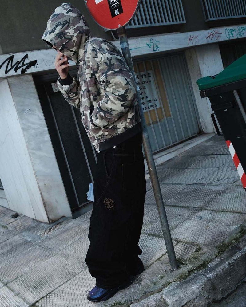 Y2K Baggy Jeans für Männer und Frauen – Low Rise Wide Leg Denim Pants mit Patchwork, 90er Hip Hop Streetwear (Blau/Schwarz)_voghion.com
