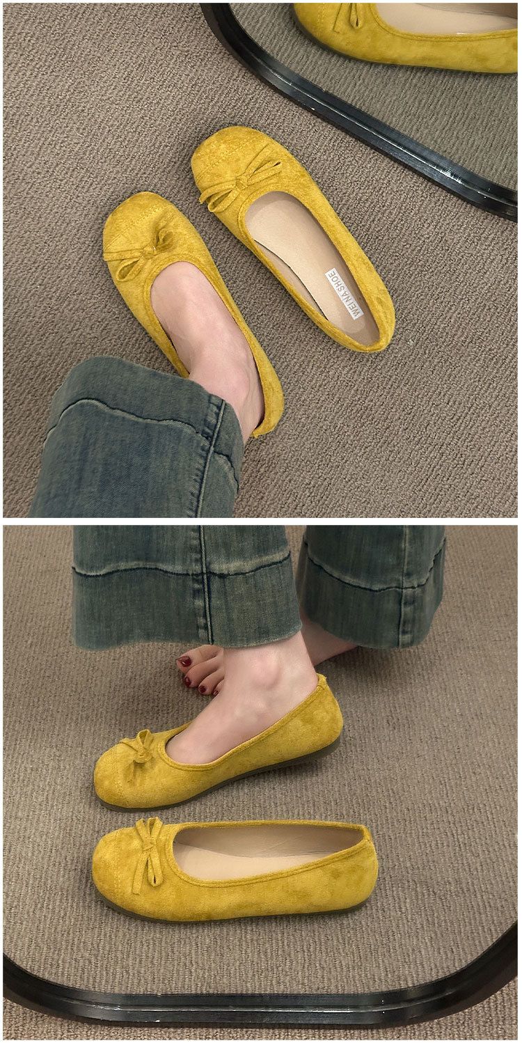 Retro Ballet Flat-soled Red Light-mouth Single Shoes Women's Suede Gentle Soft-soled Doudou Shoes One-pedal Ladyshoes_voghion.com