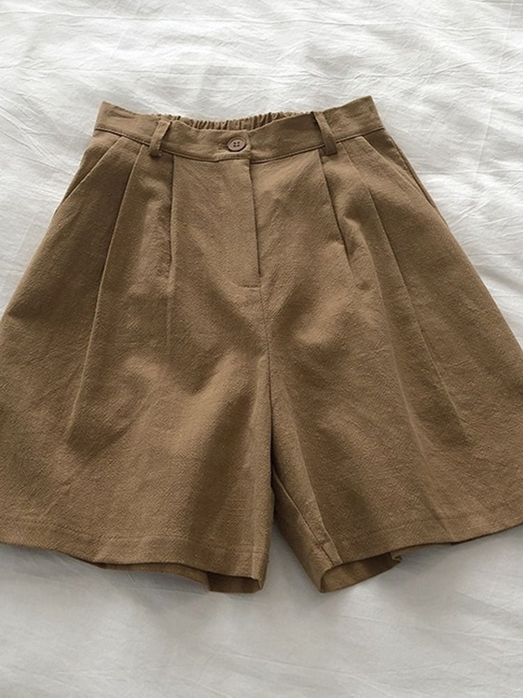 Katoen en shorts, dames zomer hoge taille, kleine gestalte, dunne linnen wijde pijpen casual A-lijn vijfpunts broek_voghion.com