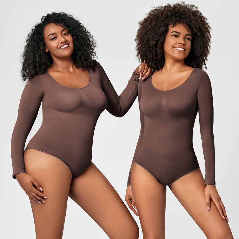 Body moldeador sin costuras para mujer: control de abdomen, realce de glúteos y adelgazamiento corporal completo con mangas largas, apto para tallas grandes._voghion.com