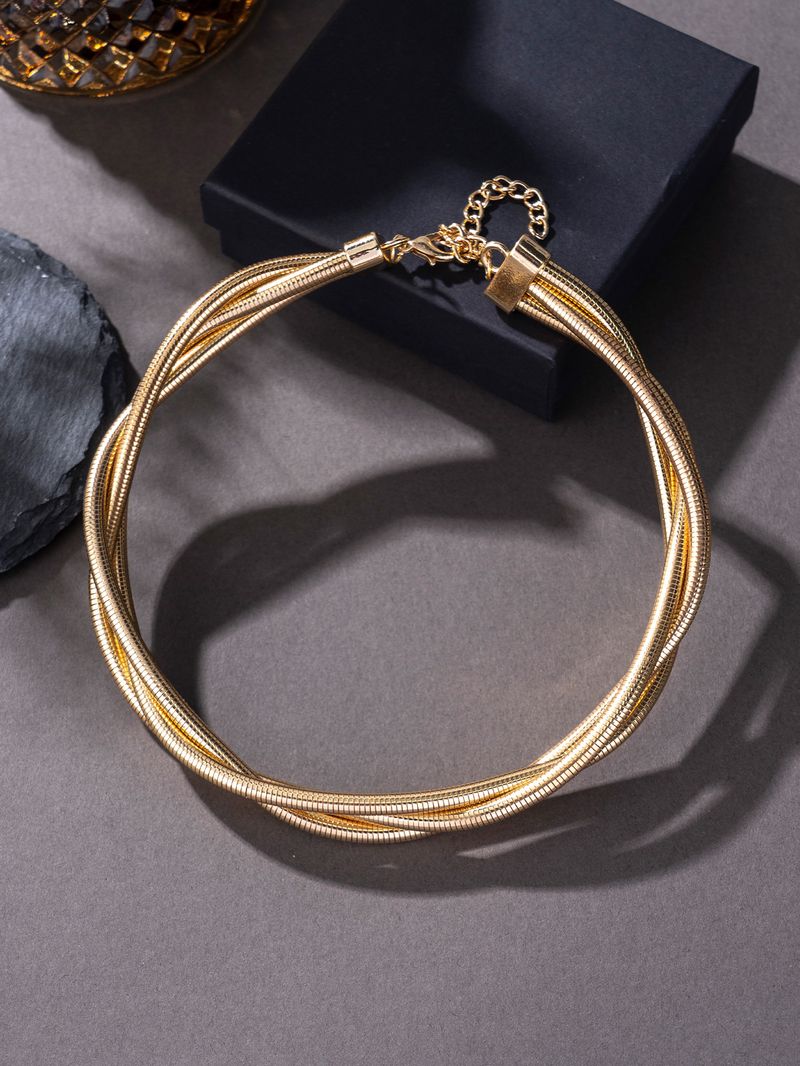 Collier minimaliste en os de serpent – Collier ras du cou élégant en métal superposé en forme de U pour femme, couleurs or/argent/mixtes_voghion.com