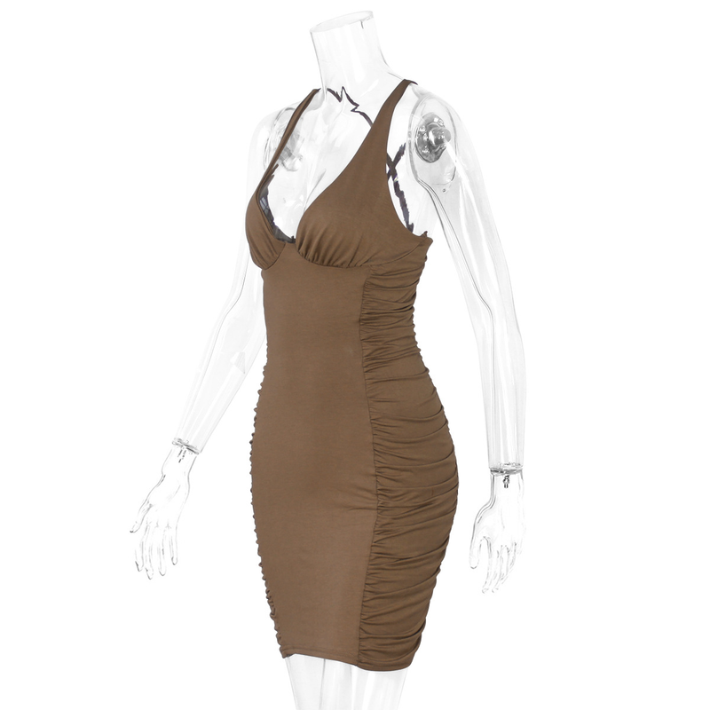 Women's V-neck backless sexy pleated red dress_voghion.com
