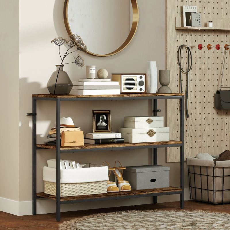 Konsolentisch Als Beistelltisch Mit 3-stufigem Regal, Metallgestell, Hellbraun_voghion.com