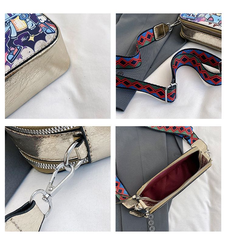La popolare borsa a tracolla con tracolla larga a contrasto con graffiti personalizzati per donna, estate 2024, della fotocamera di quest'anno_voghion.com