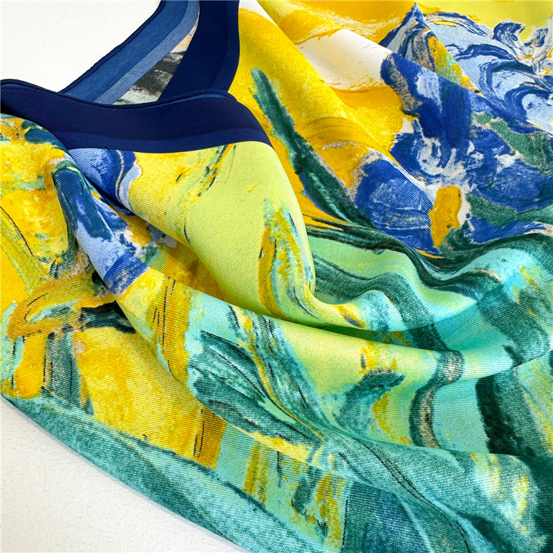 Tulpenblüten-Schal, großer Schal, 90 cm, Seidenschal, Samt-Twill, Frühling/Sommer, Tourismus-Schal, Sonnenschutz, einfach_voghion.com