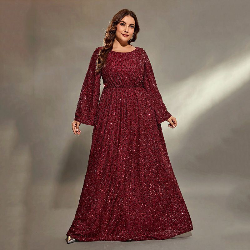 Elegante avondjurk in grote maten voor dames – glinsterende lange mouwen formele jurk voor banketten, feesten en speciale gelegenheden (maten 0XL-4XL)_voghion.com