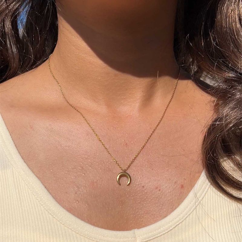 Hot Sales Nieuwe Mode Roestvrijstalen Dunne Ketting Hanger Voor Vrouwen Halve Maan Hoorn Charms Ketting Sieraden_voghion.com