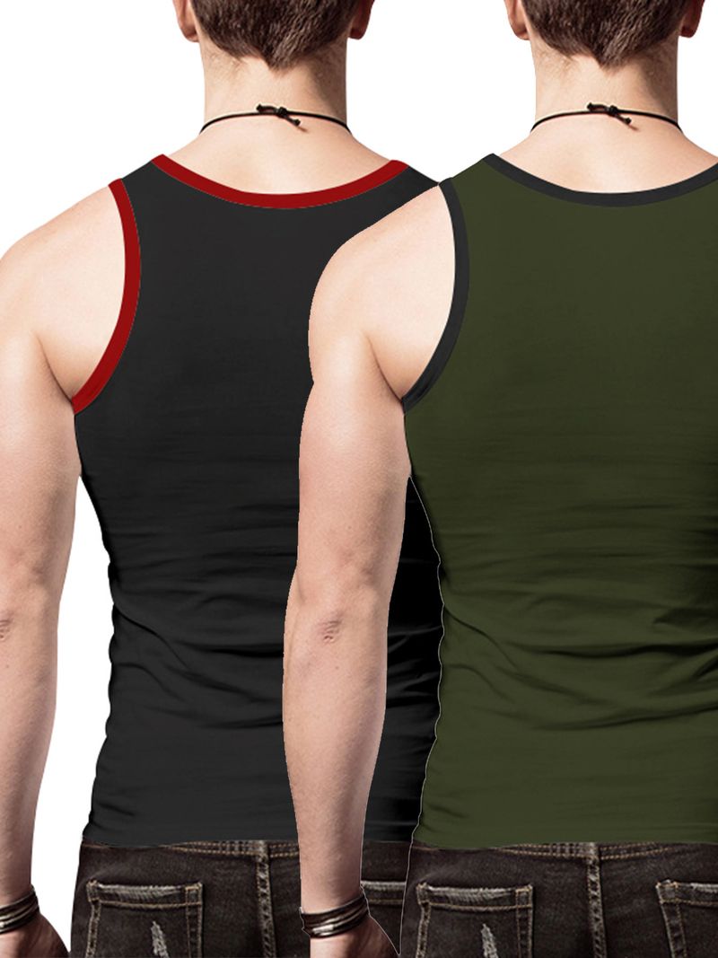 24 Cross-border Summer Men's Vest Ice Silk Solid Color New Sleeveless Breathable Tight Casual Sports Vest 2-piece Set_voghion.com