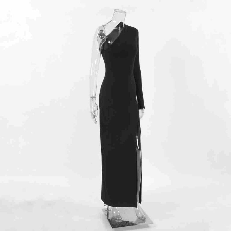 Abbigliamento da donna Abito attillato con spacco a vita alta in maglia spazzolata nera Abito da donna alla moda Wildberries_voghion.com