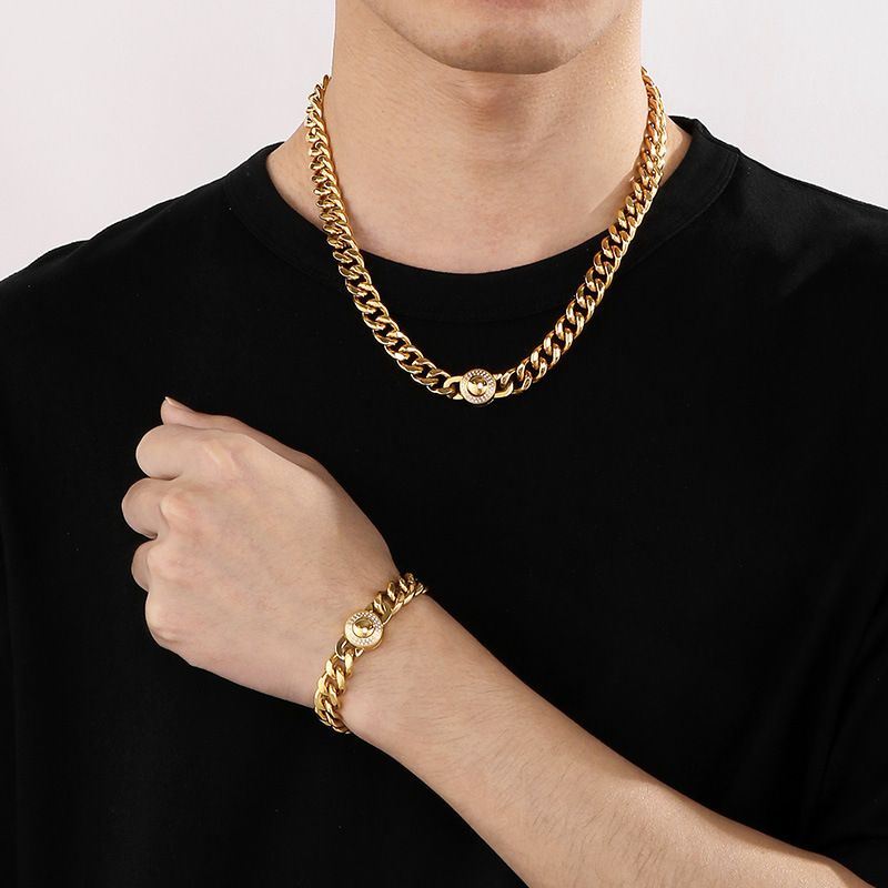 11 mm Titanstahl-Halskette im Hip-Hop-Punk-Stil mit CNC-gefrästem Diamantverschluss und vakuumvergoldeter kubanischer Kette für Herren_voghion.com