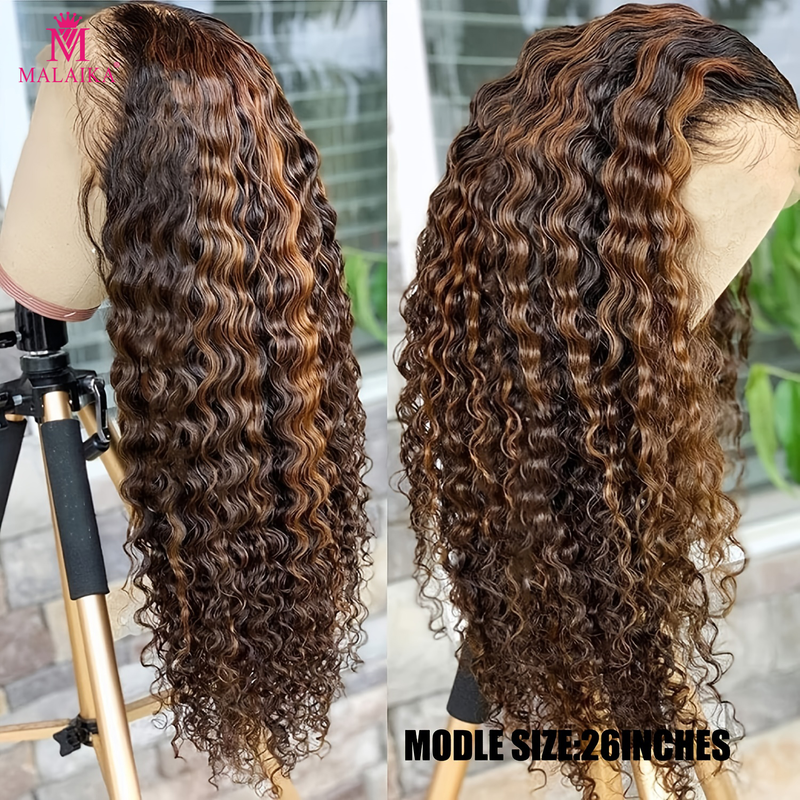 180% Highlight 13x4 krøllet menneskehår 4/27# blonder frontal paryk brasiliansk remy honning blond dyb bølge T del front paryk til kvinder_voghion.com