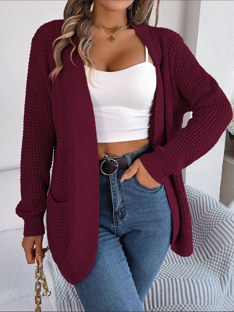 Women's Solid Casual Loose Open Front Long Sleeve Lightweight Knit Cable Cardigans Sweater with Pockets Search this page_voghion.com