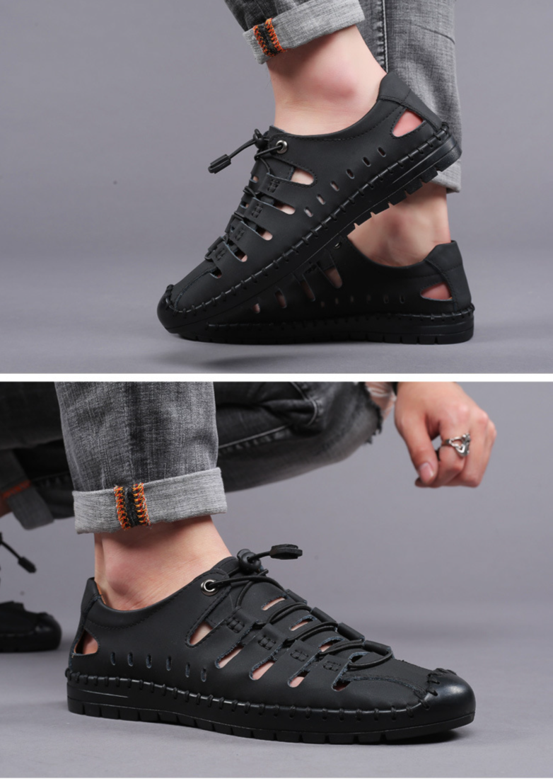 Novedad de verano, sandalias para hombre, zapatos informales de cuero, zapatos de cuero transpirables con agujeros para hombre, zapatos para hombre_voghion.com