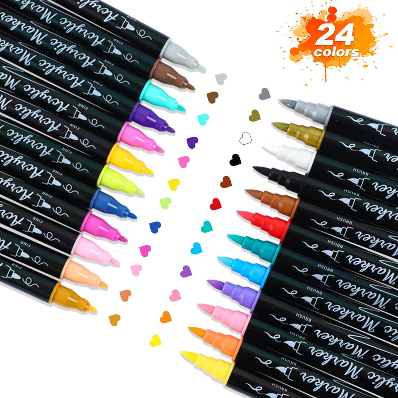Rotuladores acrílicos de doble punta a base de agua, pinceles de acuarela de punta suave, especiales para niños, juego de colores apilables_voghion.com
