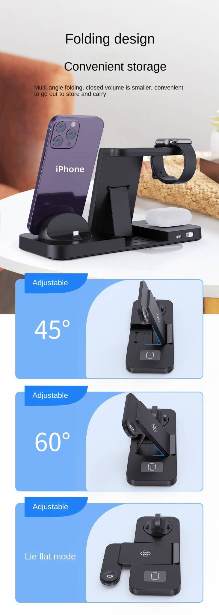 3-In-1 wireless charger with iPhone and Samsung, Huawei brands - can be used to charge iPhone iWatch and wireless earphones_voghion.com