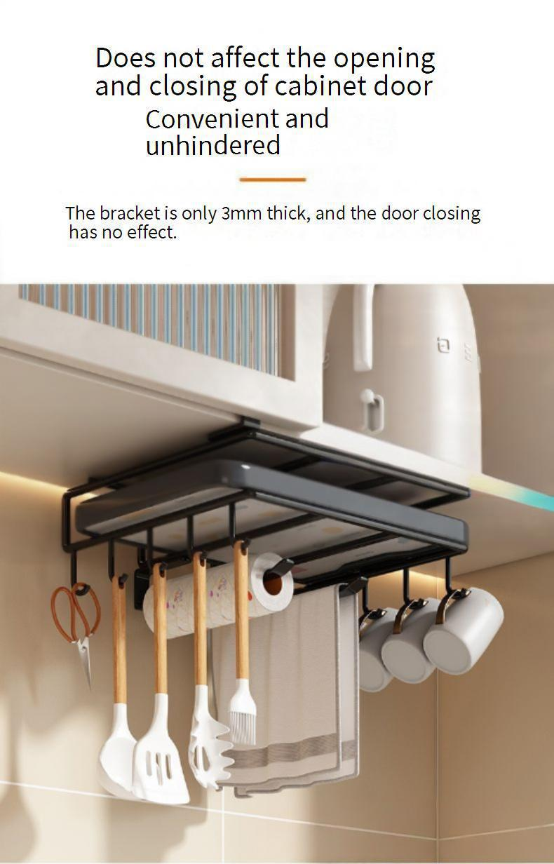 Under Cabinet Organizer No Drill Pot Lid Holder Cutting Board Rack Paper Towel Storage Space Saving Kitchen Shelf_voghion.com