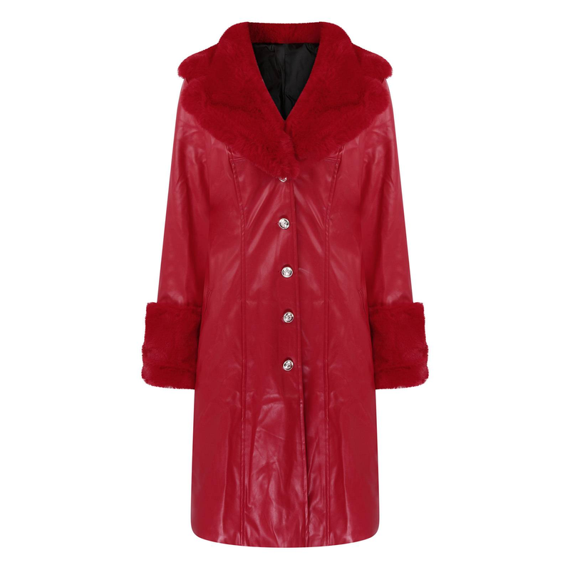 Dames PU-jas met revers en lange rits_voghion.com