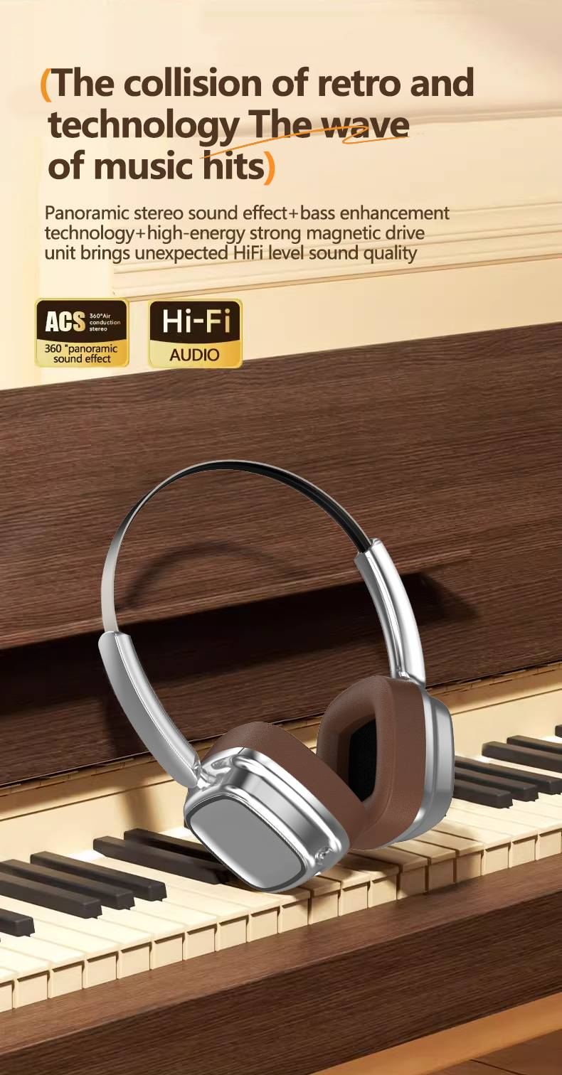 Cuffie Bluetooth retrò VJE22: driver da 40 mm, batteria da 300 mAh e durata della batteria di 10 ore, paraorecchie traspiranti, design ergonomico, tecnologia HiFi 5.3._voghion.com