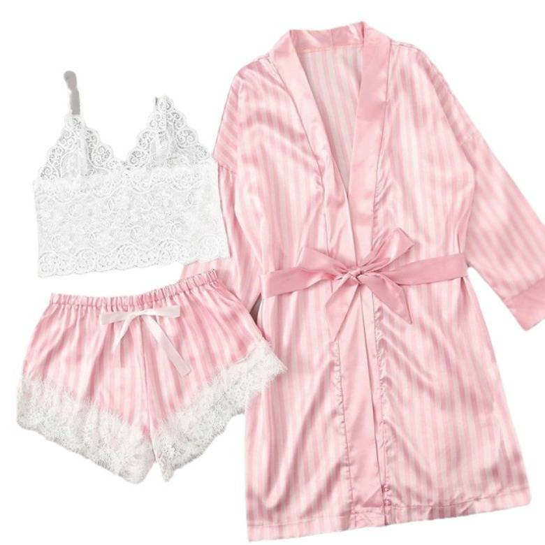 Lace & Stripes Seduction Set – Plus-Size Sleepwear With Matching Bra (S-XL)_voghion.com