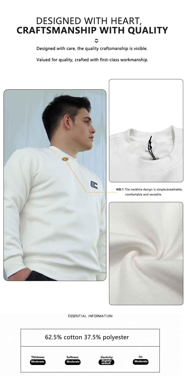 Herren Langarm-Sweatshirt mit Rundhalsausschnitt, lässiger Stil, einfarbiges Brustlogo, Frühlings- und Herbstmode für Herren_voghion.com