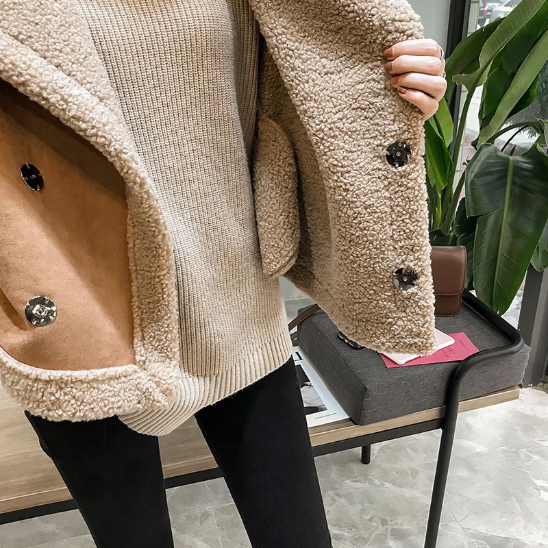Gilet d'hiver sans manches en peau lainée doublée de daim pour femme, style décontracté (6 tailles, 4 couleurs neutres – noir/beige/gris/crème)_voghion.com