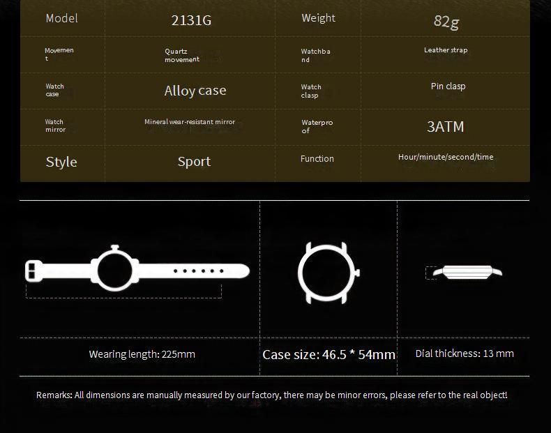 Orologio sportivo da uomo MEGIR con cronografo, datario, lancette luminose, resistenza all'acqua fino a 30 m, cinturino in vera pelle, movimento al quarzo - Modello 2131G_voghion.com