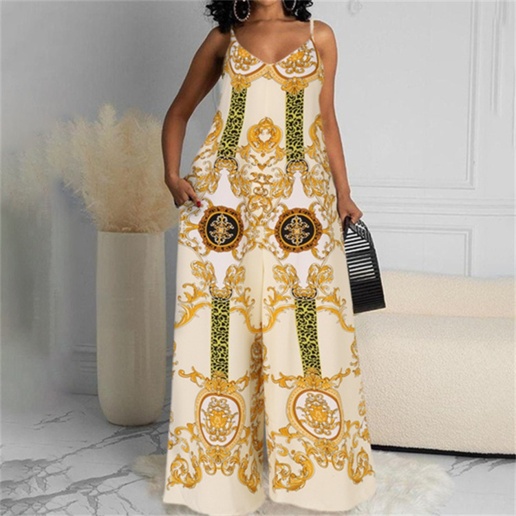 Women's clothing independent station casual printed backless sexy jumpsuit_voghion.com