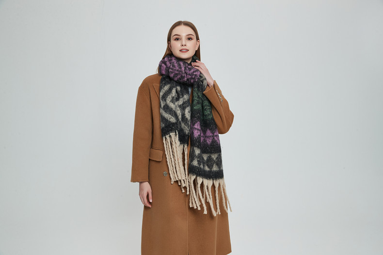Women's Scarves thickened scarf hoop yarn pattern thick tassel jacquard scarf _voghion.com