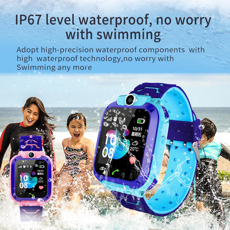 RXshengtai Q12B SOS Llamada telefónica LBS Posicionamiento Despertador Reloj Inteligente de Seguridad para niños Pulsera-Azul_voghion.com