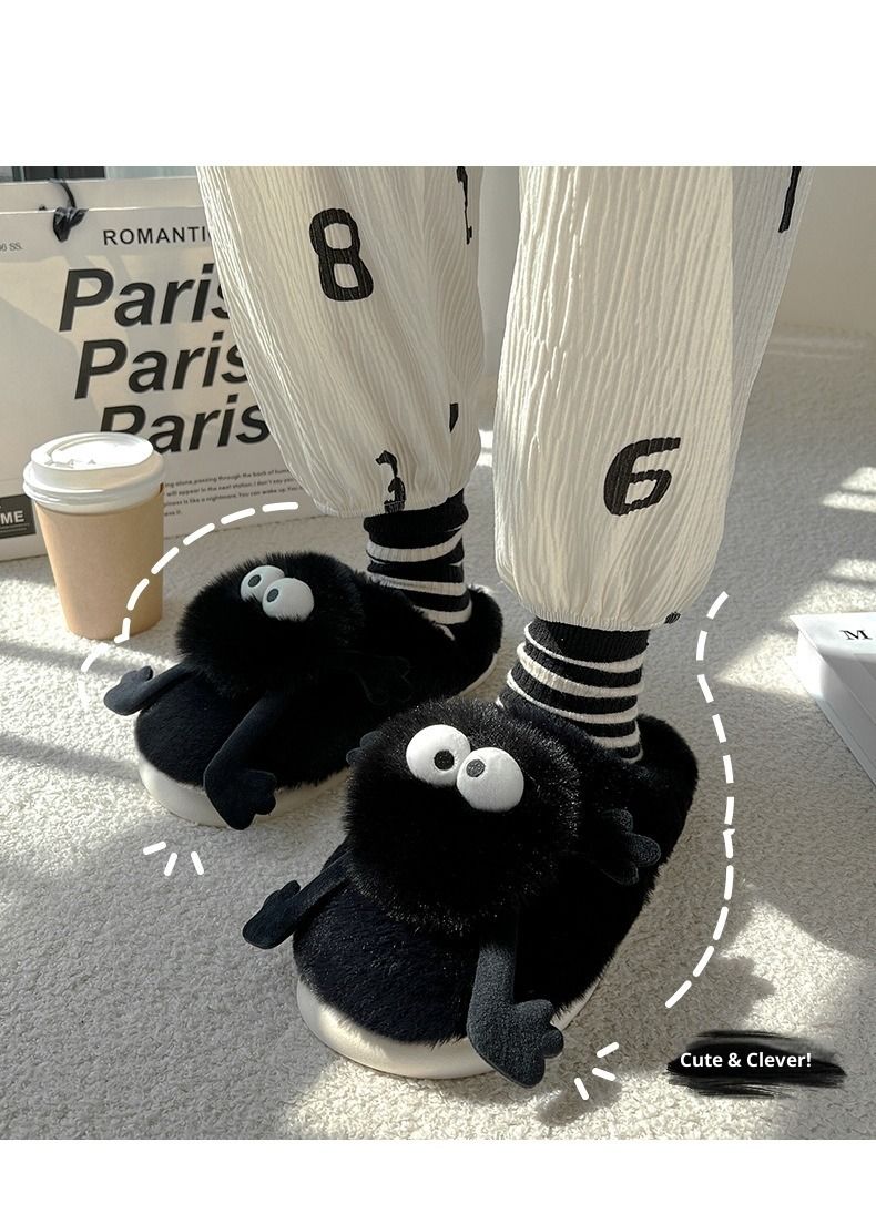 Niedliche Kohlekugel-Hausschuhe, flauschig, für Damen, Herbst und Winter, für drinnen und draußen, rutschfest, warm, Cartoon-Baumwollhausschuhe für Herren_voghion.com