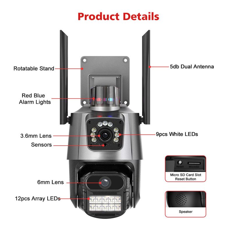 Dual-Lens PTZ Security Camera With Wi-Fi, Waterproof Outdoor Surveillance, HD Night Vision_voghion.com