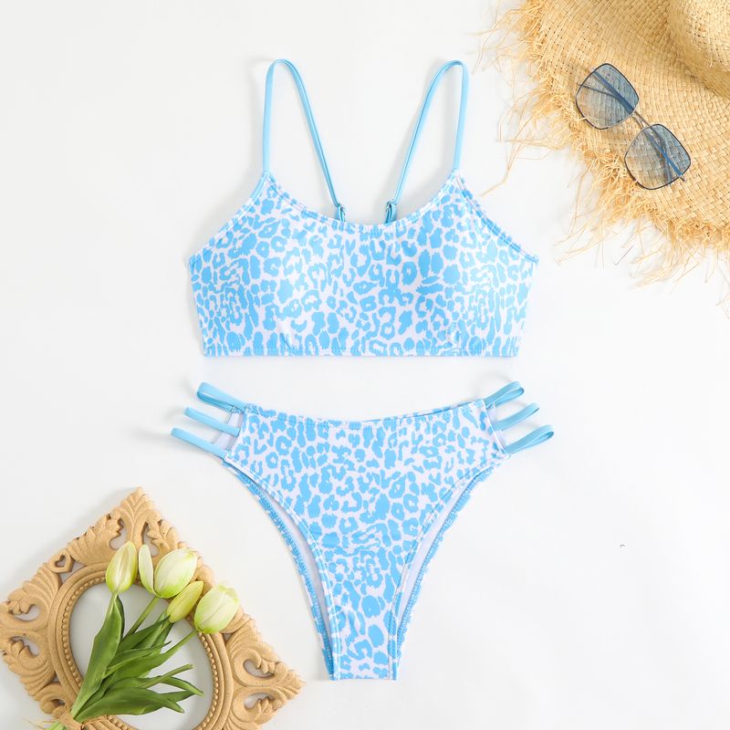 Badeanzug Damen Split Sling Tube Top Leopardenmuster Sexy Rücken Bikini Strandurlaub_voghion.com