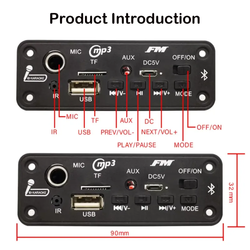 5V DC Wireless Bluetooth DIY MP3 Decoder Board 6W 10W Amplifier Handsfree Music Player Car FM Radio Module TF USB 3.5mm_voghion.com