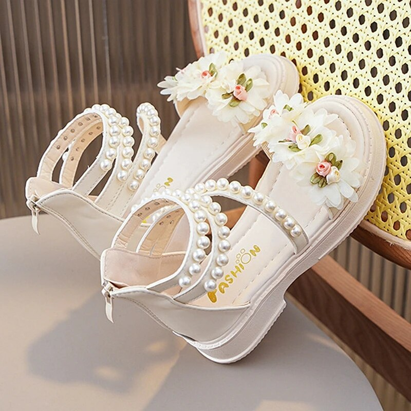 SHLIANG Mädchen Sandalen Sommer Prinzessin Weiß Party Sandalen Perlen Plateau Baby Casual Strand Schuhe Rutschfeste Flats SA128_voghion.com
