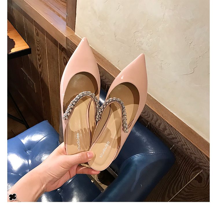 Grape Mom's Aynı Stil~Elmas Kemer Topuklu Baotou Muller Yarım Terlikler Kadınlar İçin Sivri Sandaletleri Dışarıda Giymek, İlkbahar_voghion.com