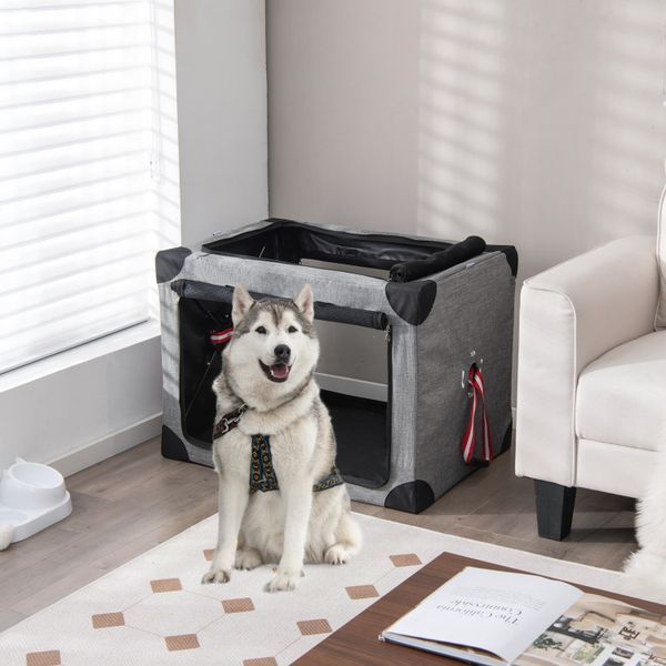 M/L 3-Door Dog Crate With Removable Pad And Metal Frame_voghion.com