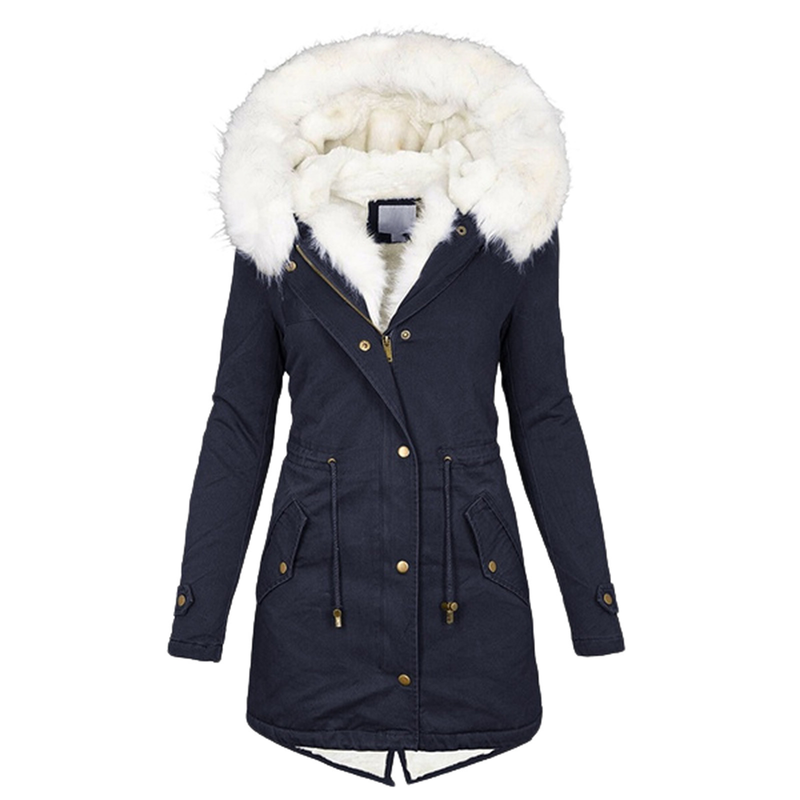 Women's Clothing Women's cotton coats large size cotton coats with hooded fur collar, waist and thickened mid-length _voghion.com